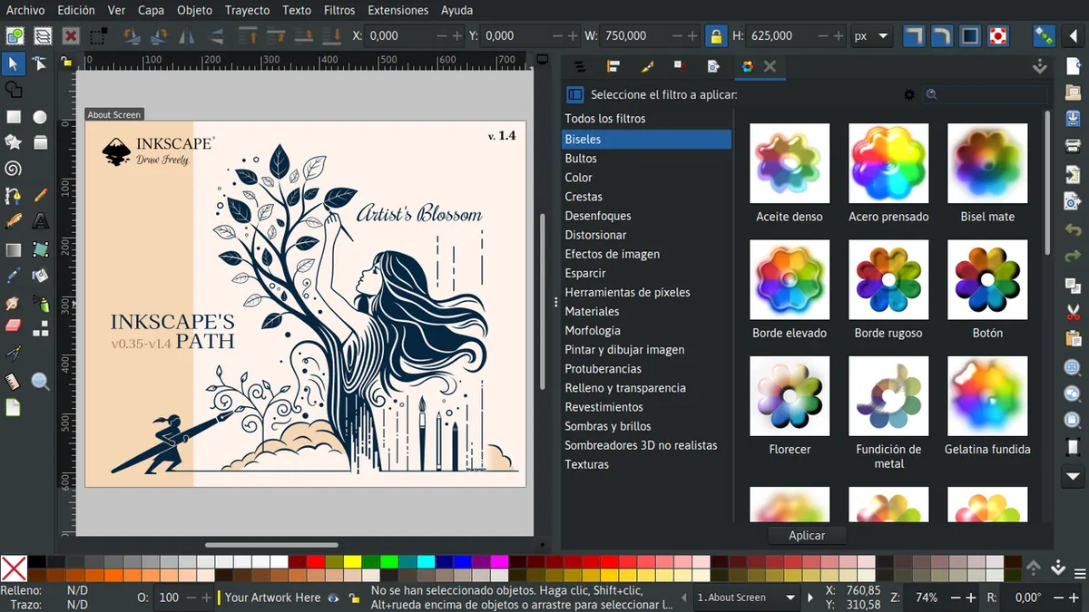 Работният прозорец на векторния редактор Inkscape 1.4